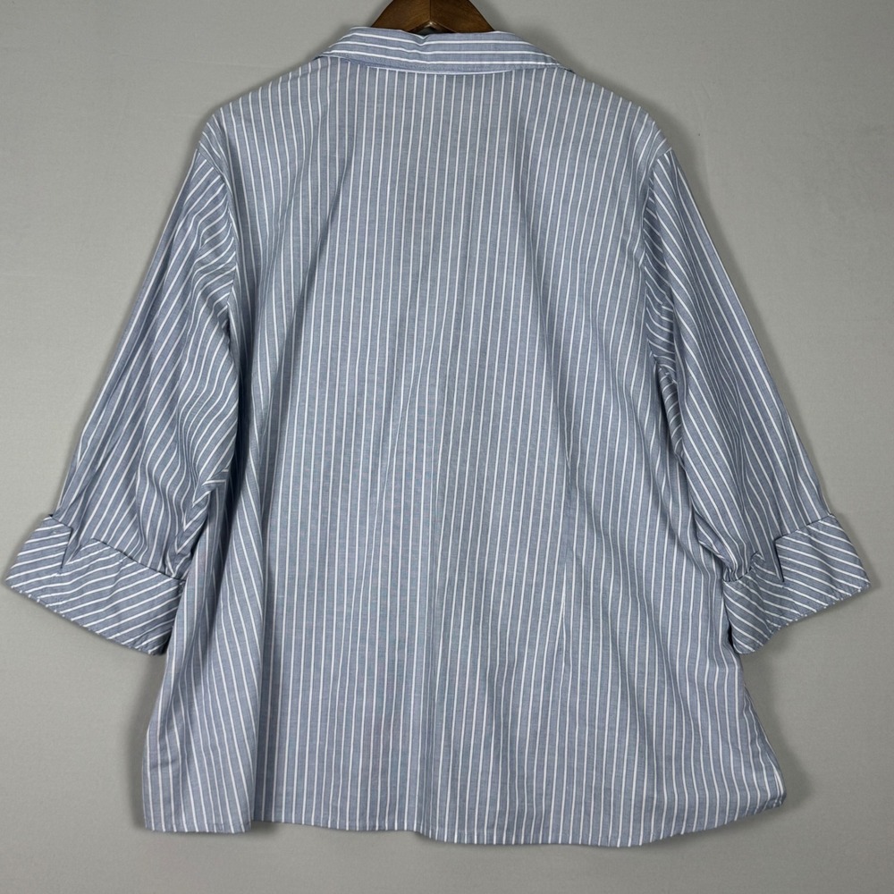 Riders by Lee Button Up Shirt Womens 3X Blue White Striped Excellent 3/4 Sleeve - Picture 3 of 10